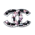 Chanel CC Logo Bijou Brooch Rhinestone Pink Black 03 AW
