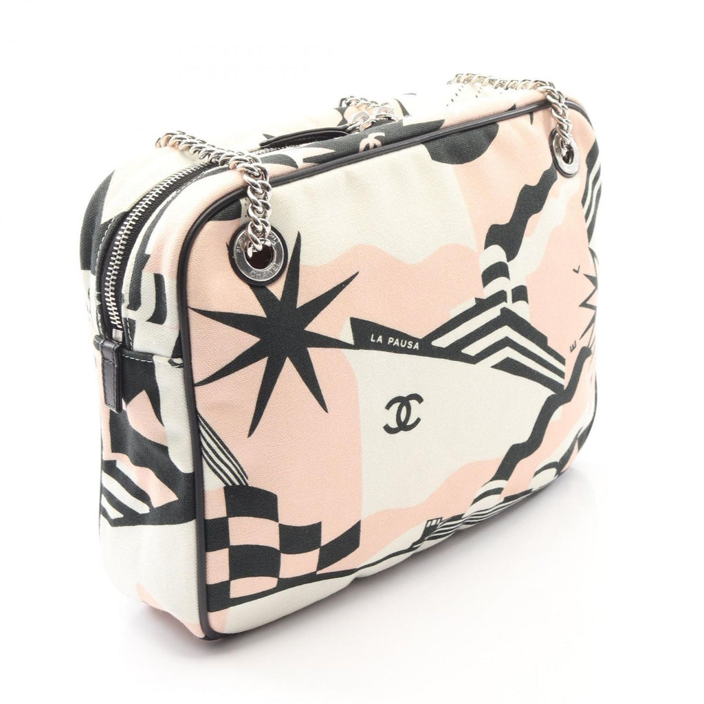 Chanel Shoulder Bag Pausa Lapausa Cruz Line White Light Pink Canvas Leather — view 2