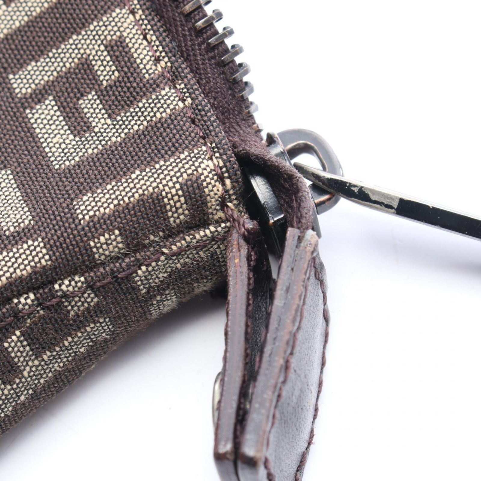 Fendi Tote Zucchino Brown Canvas Leather — view 7
