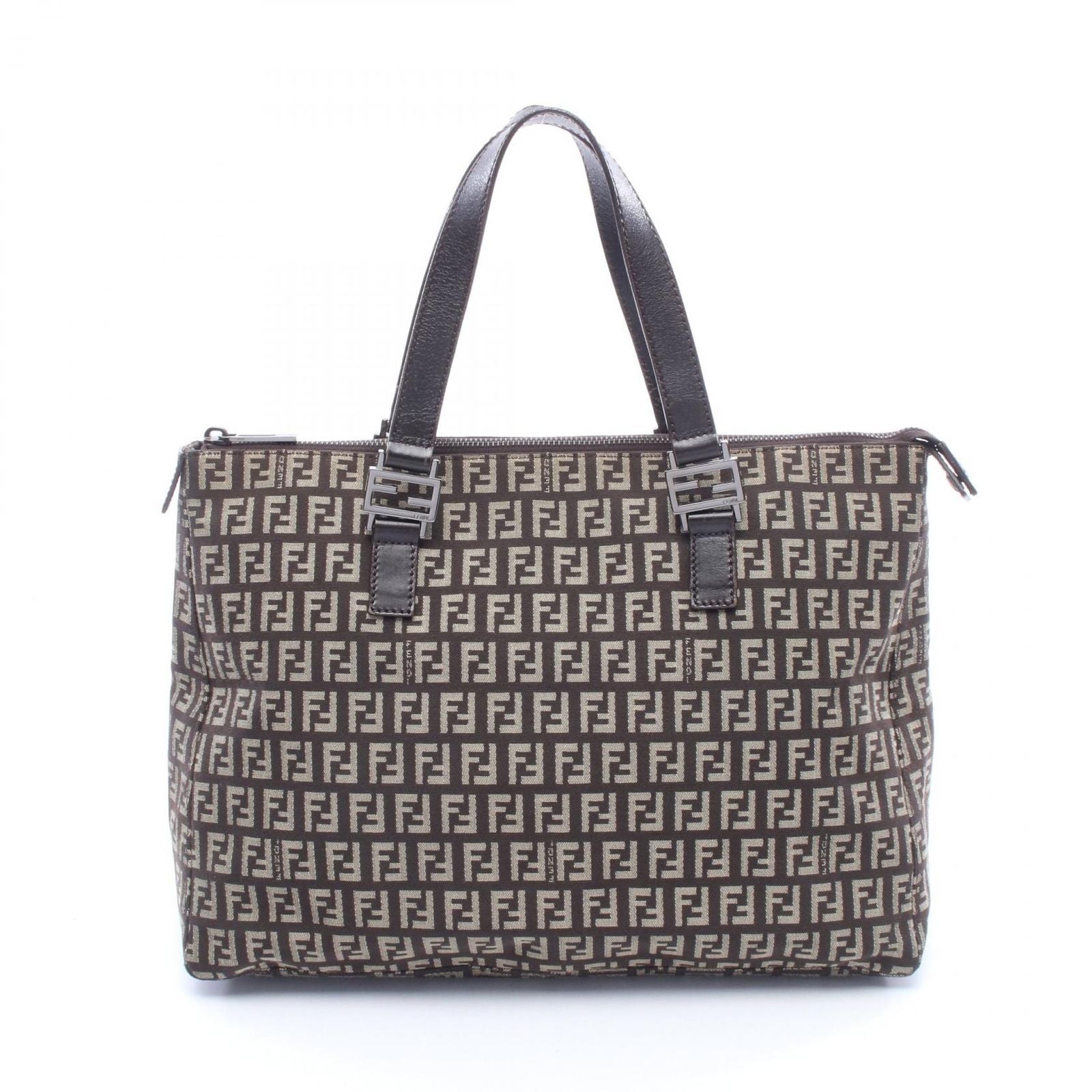 Fendi Tote Zucchino Brown Canvas Leather
