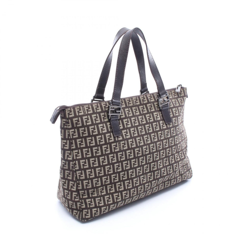 Fendi Tote Zucchino Brown Canvas Leather — view 2