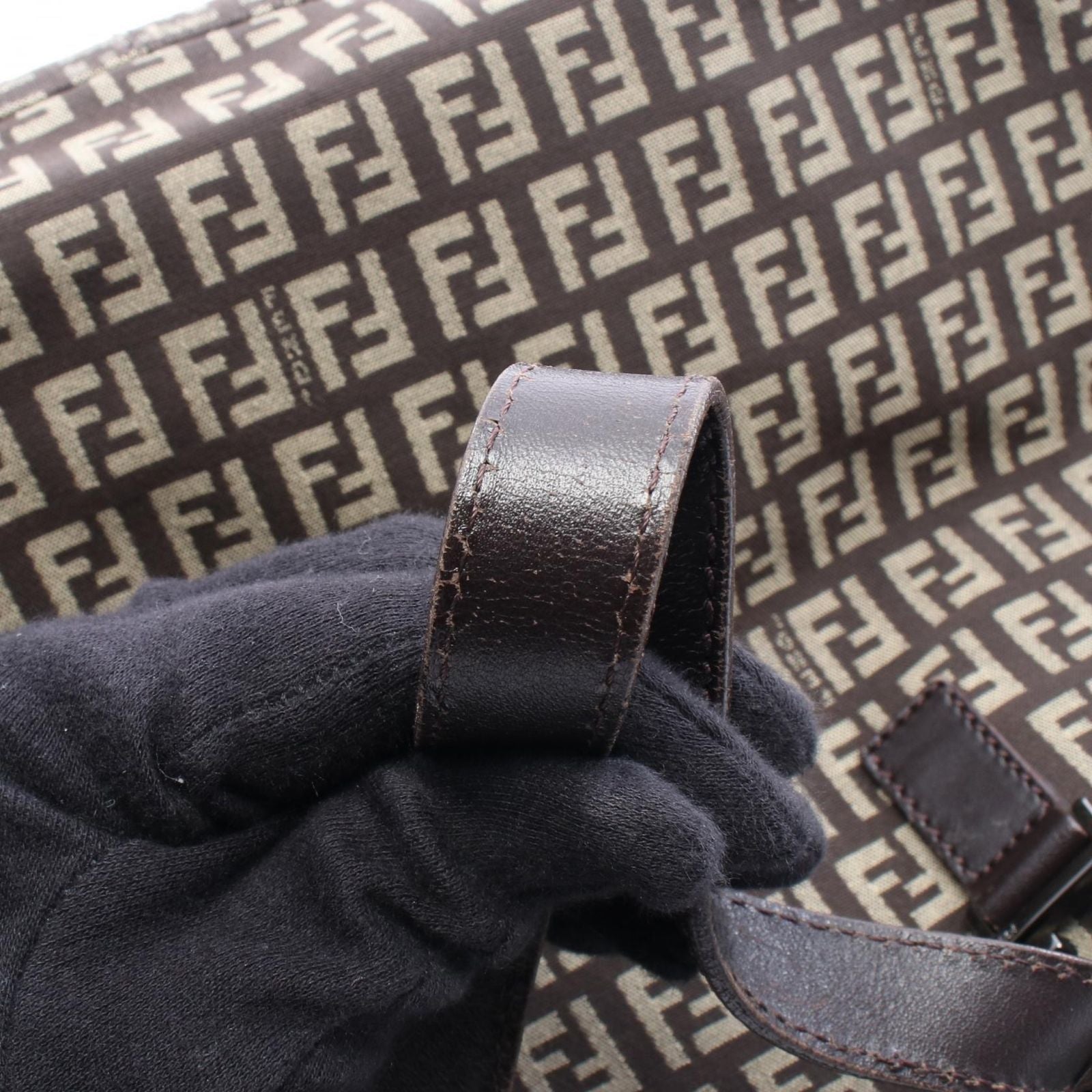 Fendi Tote Zucchino Brown Canvas Leather — view 6