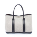 Hermes Tote Garden Party PM Bolduc Ribbon Ecru Black Leather
