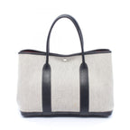 Hermes Tote Garden Party PM Bolduc Ribbon Ecru Black Leather