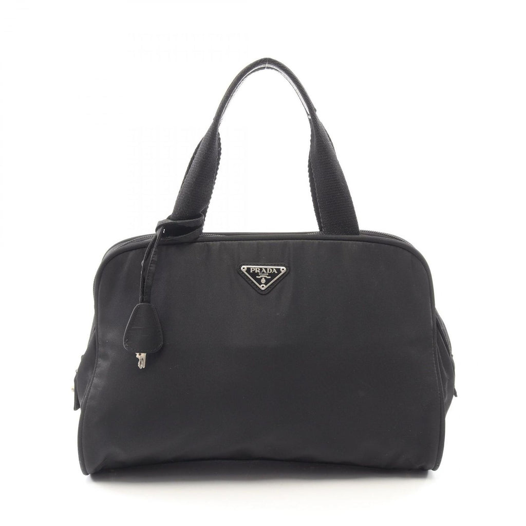 Prada Handbag Black Nylon Leather Line Angle Logo