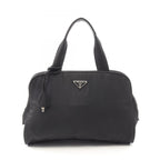 Prada Handbag Black Nylon Leather Line Angle Logo