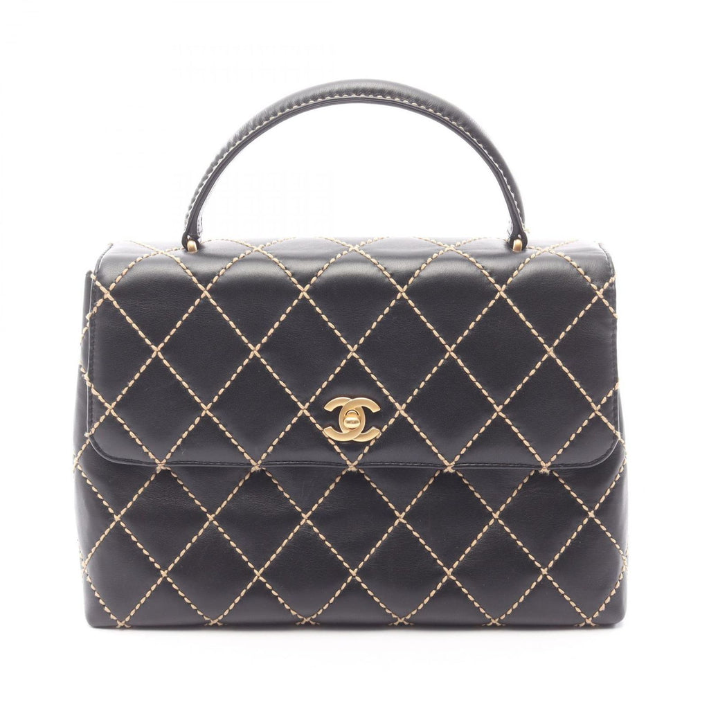 Chanel Handbag Wild Stitch Top Handle Black Leather