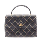 Chanel Handbag Wild Stitch Top Handle Black Leather