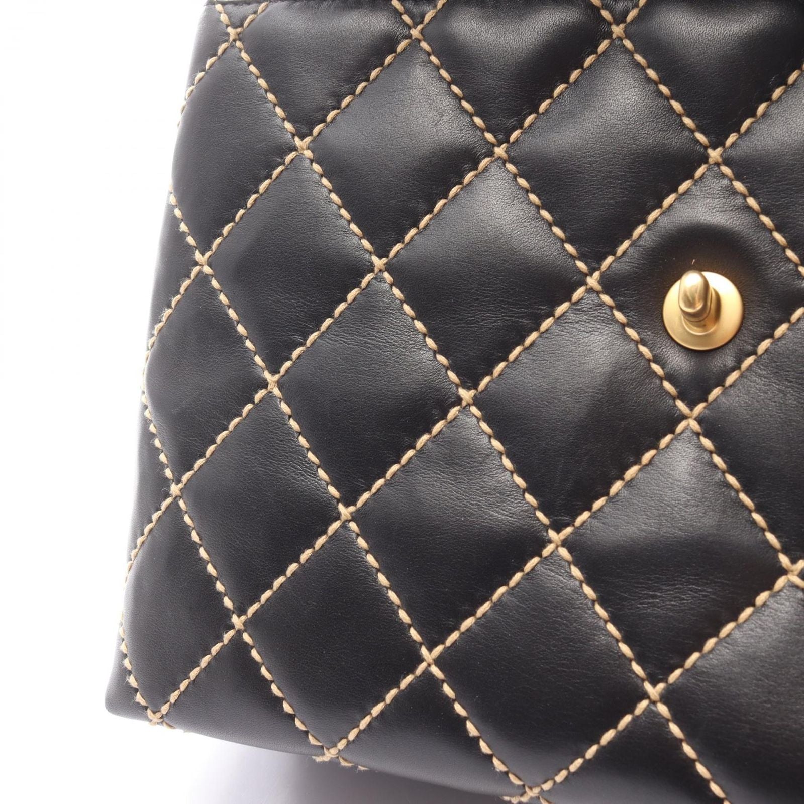 Chanel Handbag Wild Stitch Top Handle Black Leather — view 8