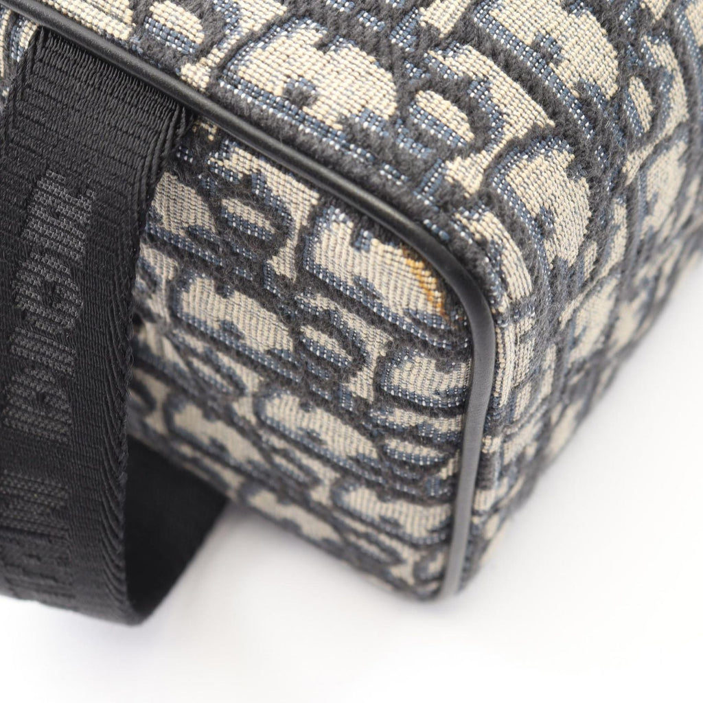 Dior Clutch Rango White Jacquard Navy Canvas Leather Blue Toiletries Case — view 5