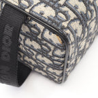 Dior Clutch Rango White Jacquard Navy Canvas Leather Blue Toiletries Case — view 5