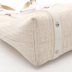 Dior Handbag Strips Tosic Trotter Ivory Canvas Leather Tote — view 5