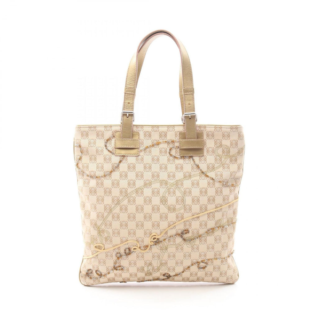 Loewe Handbag Repeat Anagram Beige Canvas Leather Tote