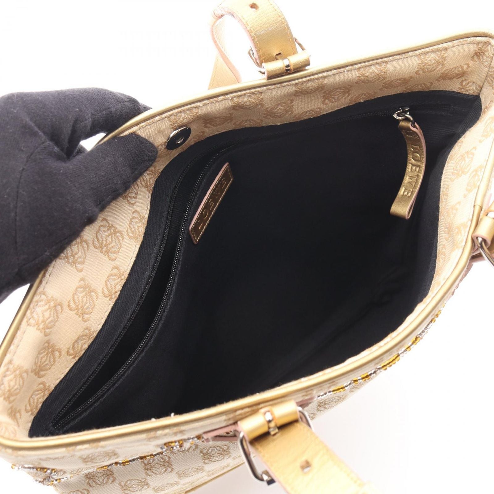 Loewe Handbag Repeat Anagram Beige Canvas Leather Tote — view 3