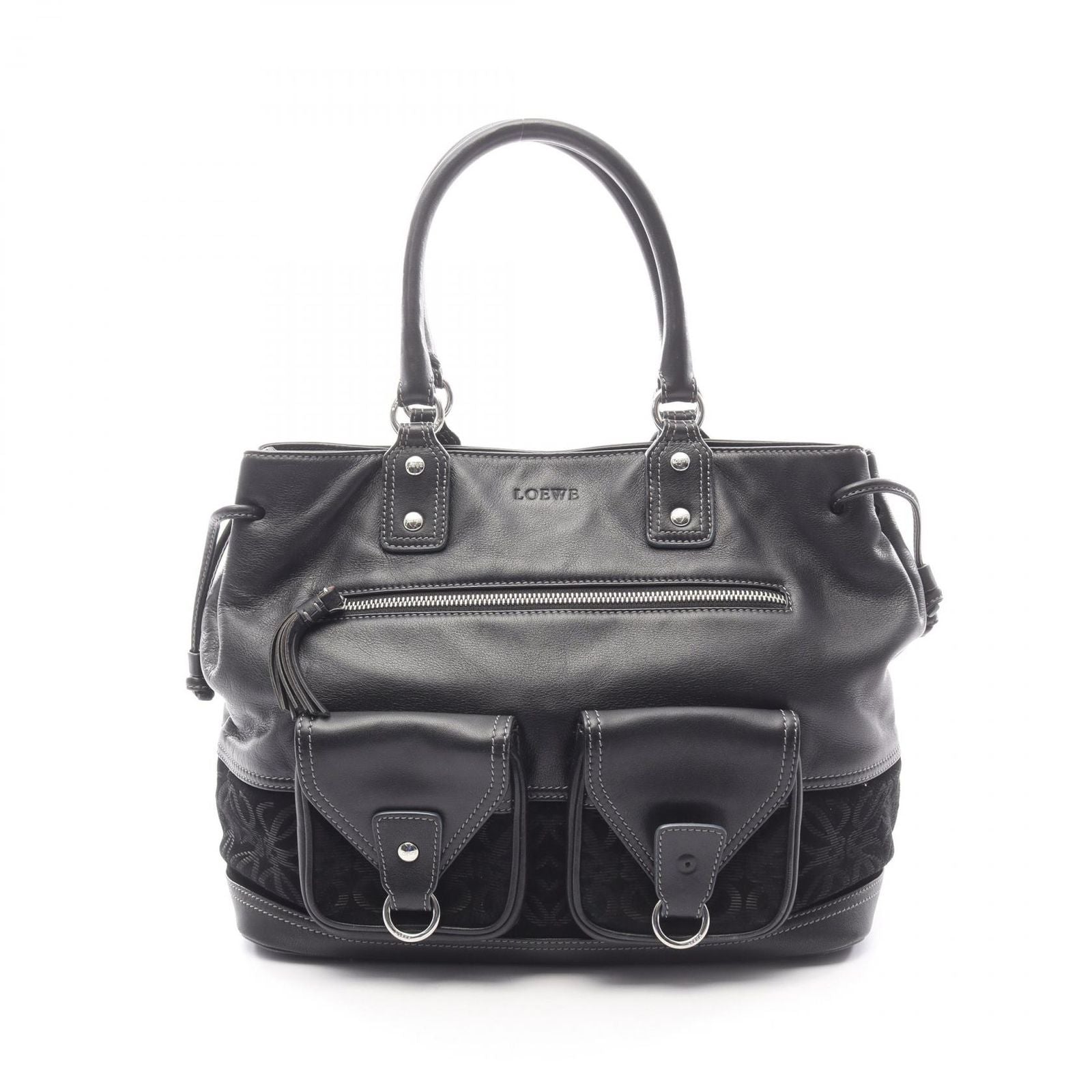 Loewe Handbag Anagram Black Leather Suede