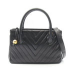 Chanel Handbag Blanc Stitch 2-Way Black Lambskin