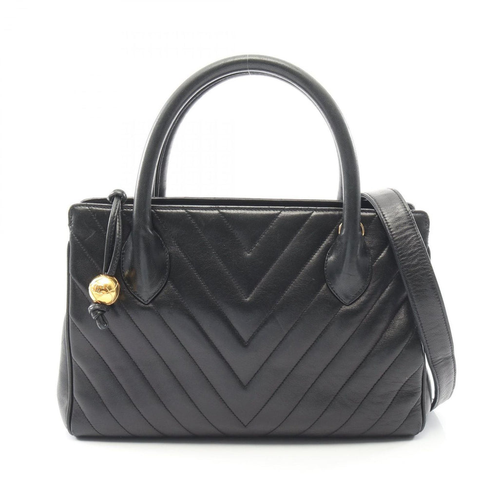 Chanel Handbag Blanc Stitch 2-Way Black Lambskin