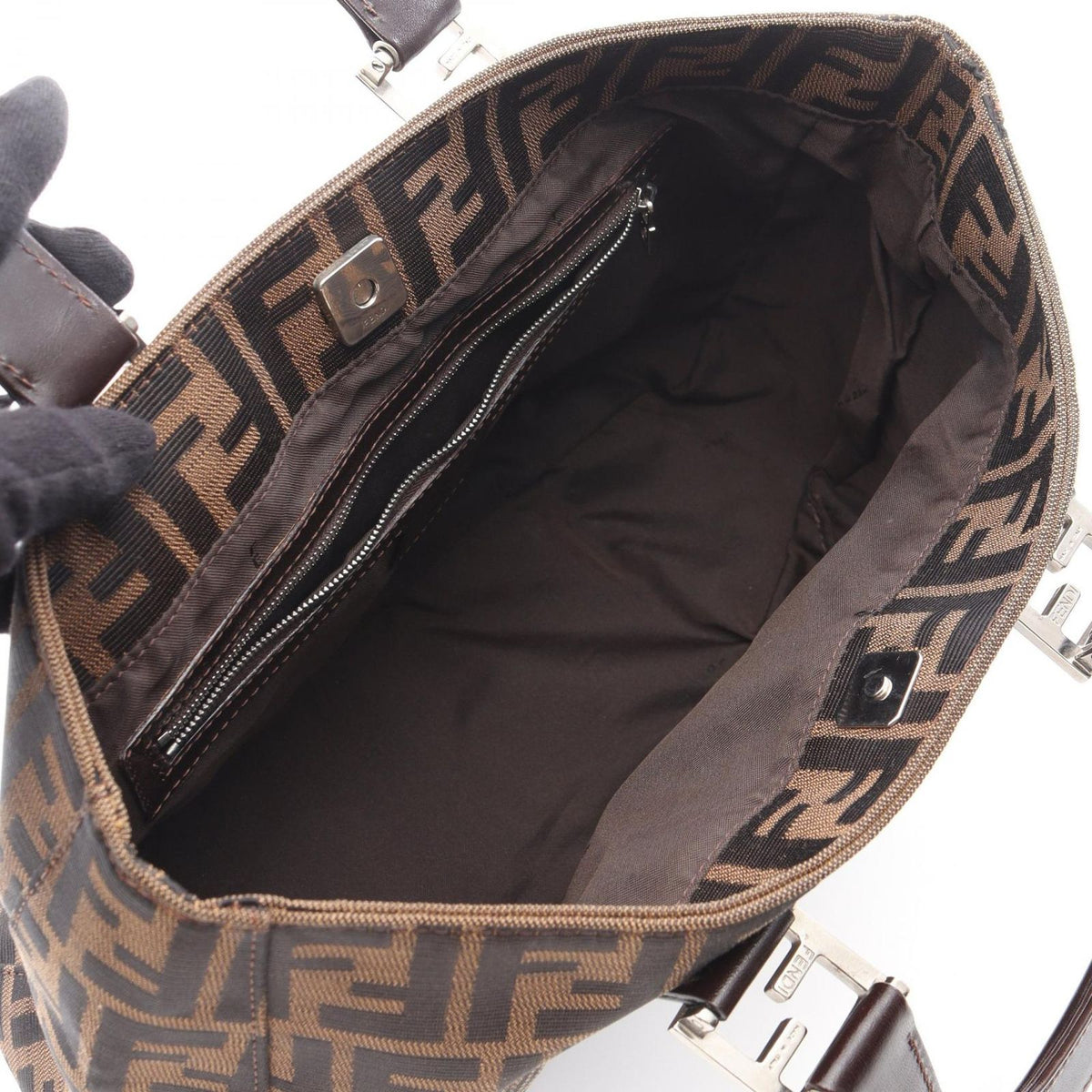 Fendi Tote Zucca Brown Canvas Leather Handbag — view 3