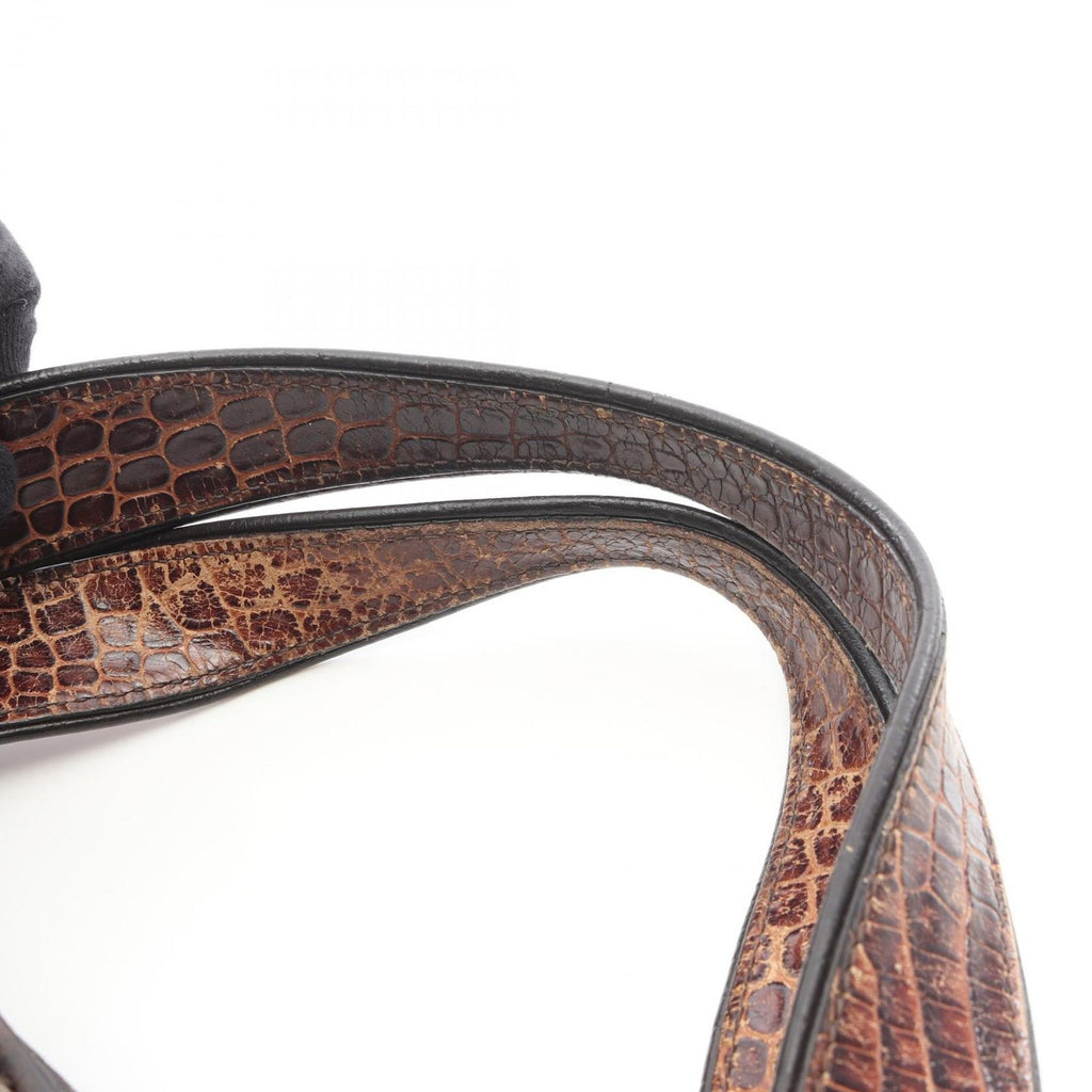 Celine Handbag Bittersweet Macadam Croco Embossed Brown Canvas Leather — view 7