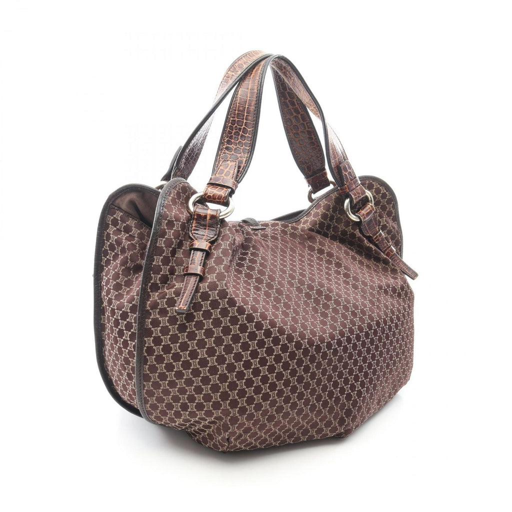 Celine Handbag Bittersweet Macadam Croco Embossed Brown Canvas Leather — view 2