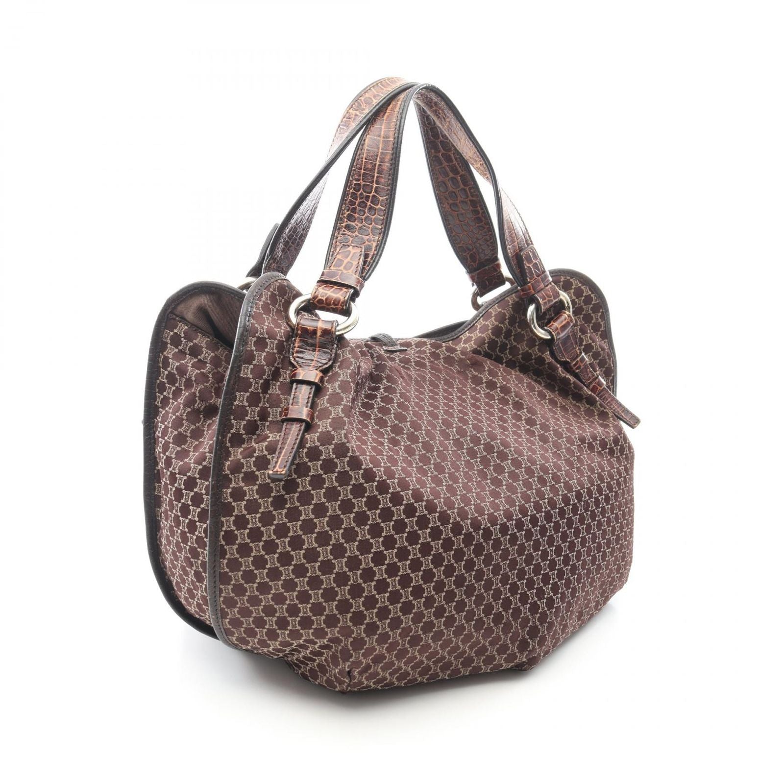 Celine Handbag Bittersweet Macadam Croco Embossed Brown Canvas Leather — view 2