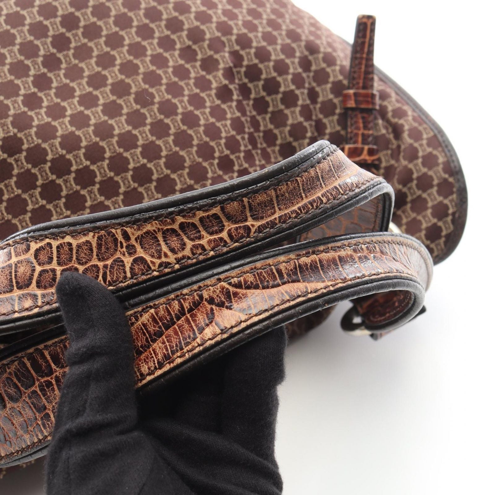 Celine Handbag Bittersweet Macadam Croco Embossed Brown Canvas Leather — view 8
