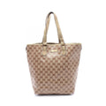 Gucci Tote GG Crystal Beige Brown Gold Canvas Leather
