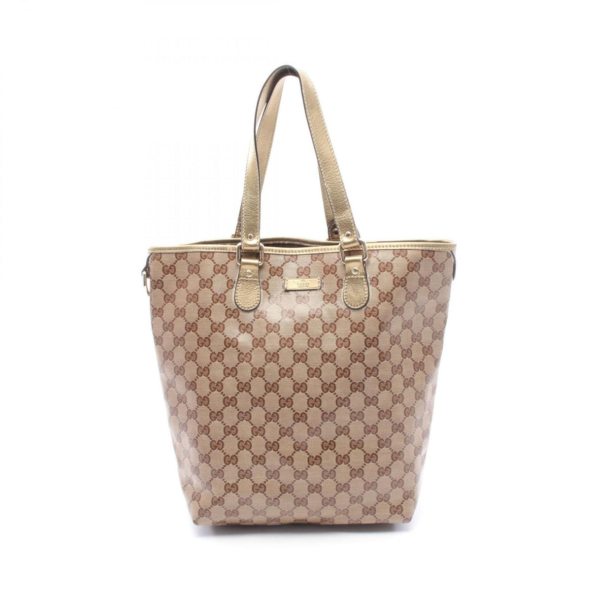 Gucci Tote GG Crystal Beige Brown Gold Canvas Leather