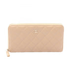 Chanel Round Wallet Quilted Beige Lambskin