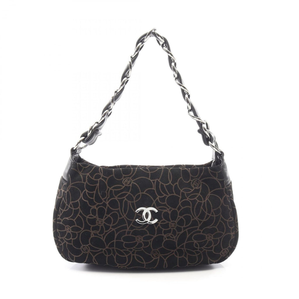 Chanel Handbag Camellia Black Suede Lambskin Chain Bag
