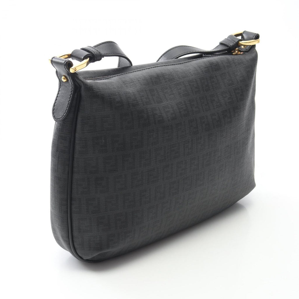 Fendi Shoulder Bag Zucchino Gray Black Canvas Leather — view 2