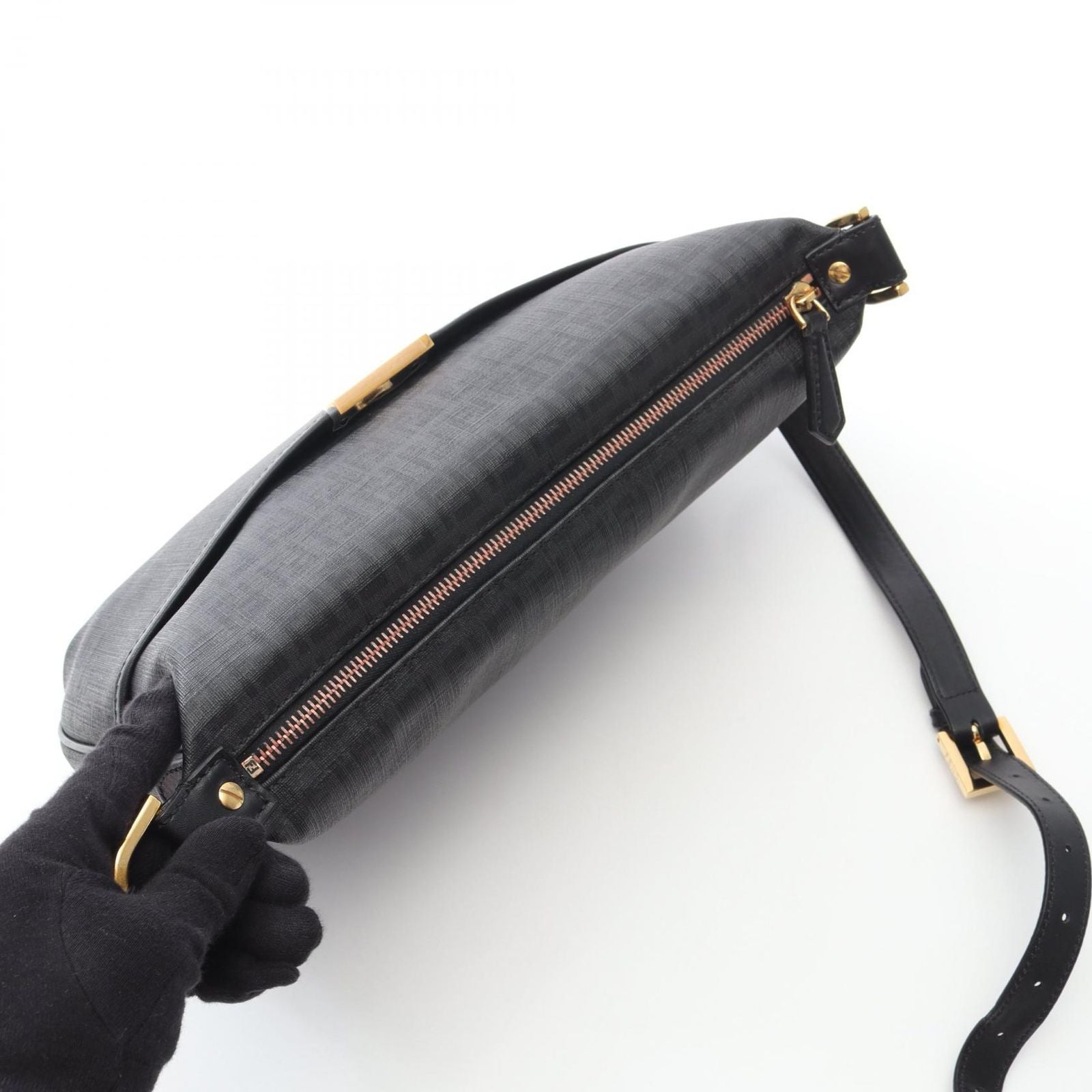 Fendi Shoulder Bag Zucchino Gray Black Canvas Leather — view 8