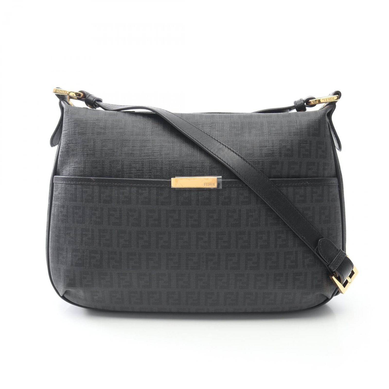 Fendi Shoulder Bag Zucchino Gray Black Canvas Leather