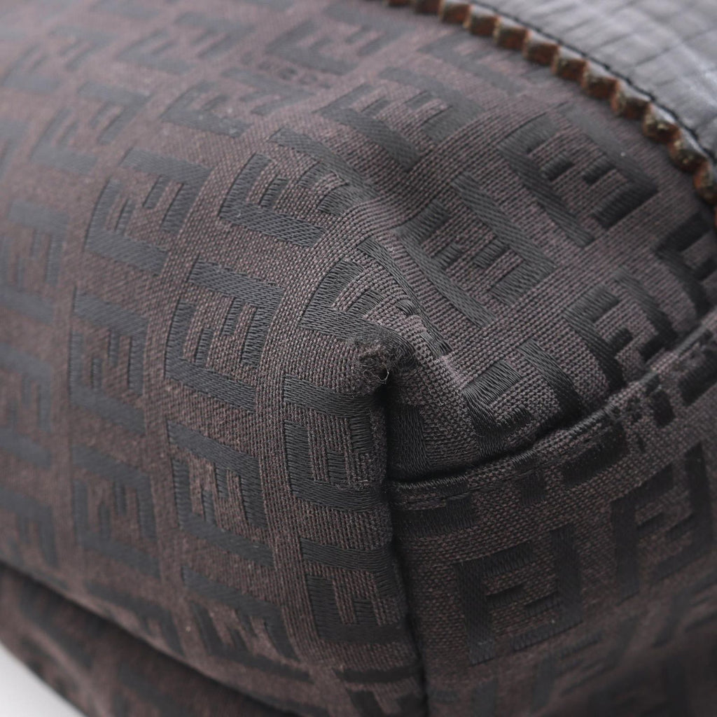 Fendi Tote Zucchino Dark Brown Canvas Leather — view 6