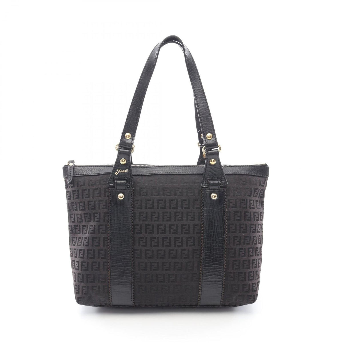 Fendi Tote Zucchino Dark Brown Canvas Leather