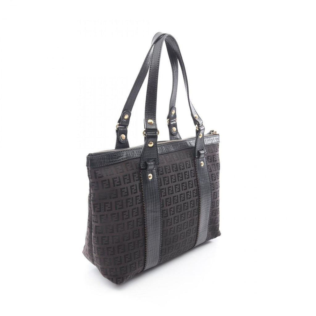 Fendi Tote Zucchino Dark Brown Canvas Leather — view 2