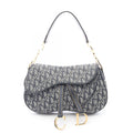 Dior Double Saddle Bag Trotter Beige Navy Canvas Leather