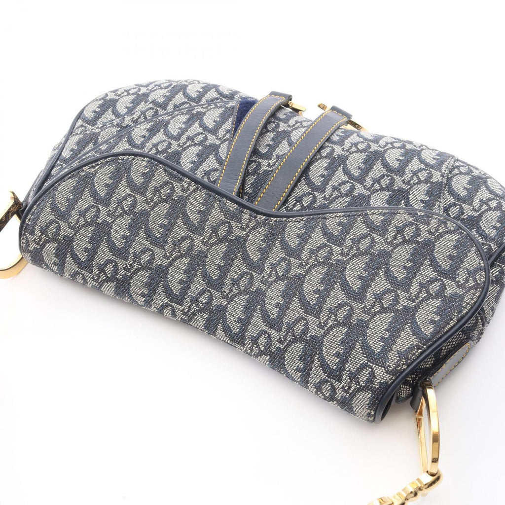 Dior Double Saddle Bag Trotter Beige Navy Canvas Leather — view 5