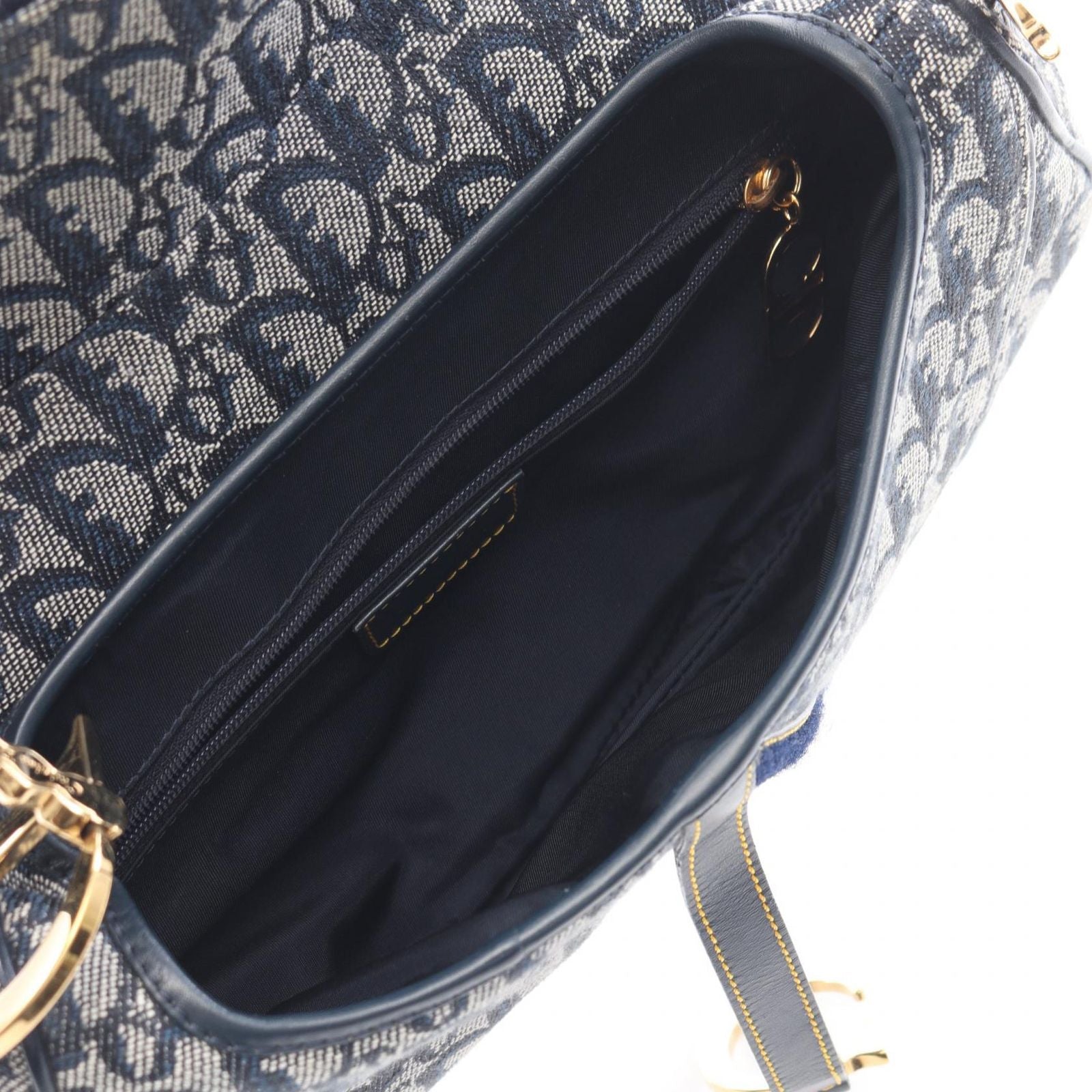 Dior Double Saddle Bag Trotter Beige Navy Canvas Leather — view 3