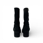 Chanel Boots Long Shoes Suede Patent Black CC Logo Pearl Snap Button Middle — view 5
