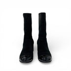 Chanel Boots Long Shoes Suede Patent Black CC Logo Pearl Snap Button Middle — view 2