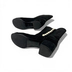Chanel Boots Long Shoes Suede Patent Black CC Logo Pearl Snap Button Middle — view 6
