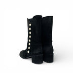 Chanel Boots Long Shoes Suede Patent Black CC Logo Pearl Snap Button Middle — view 4