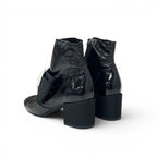 Chanel Boots Short Shoes Patent Fabric Black White Camellia Ribbon CC Logo — view 4