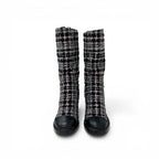 Chanel Boots Long Shoes Tweed Leather Black Multicolor CC Logo — view 2