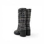 Chanel Boots Long Shoes Tweed Leather Black Multicolor CC Logo — view 4
