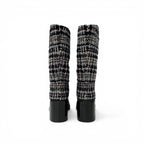 Chanel Boots Long Shoes Tweed Leather Black Multicolor CC Logo — view 5