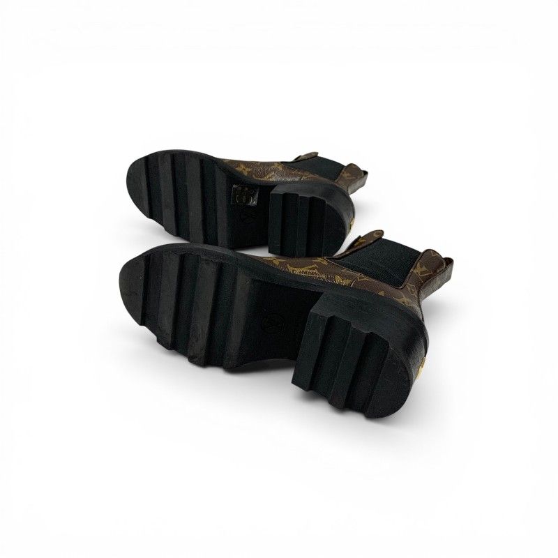 Louis Vuitton Bob Line Monogram Boots Short Shoes Leather Brown Black LV — view 6