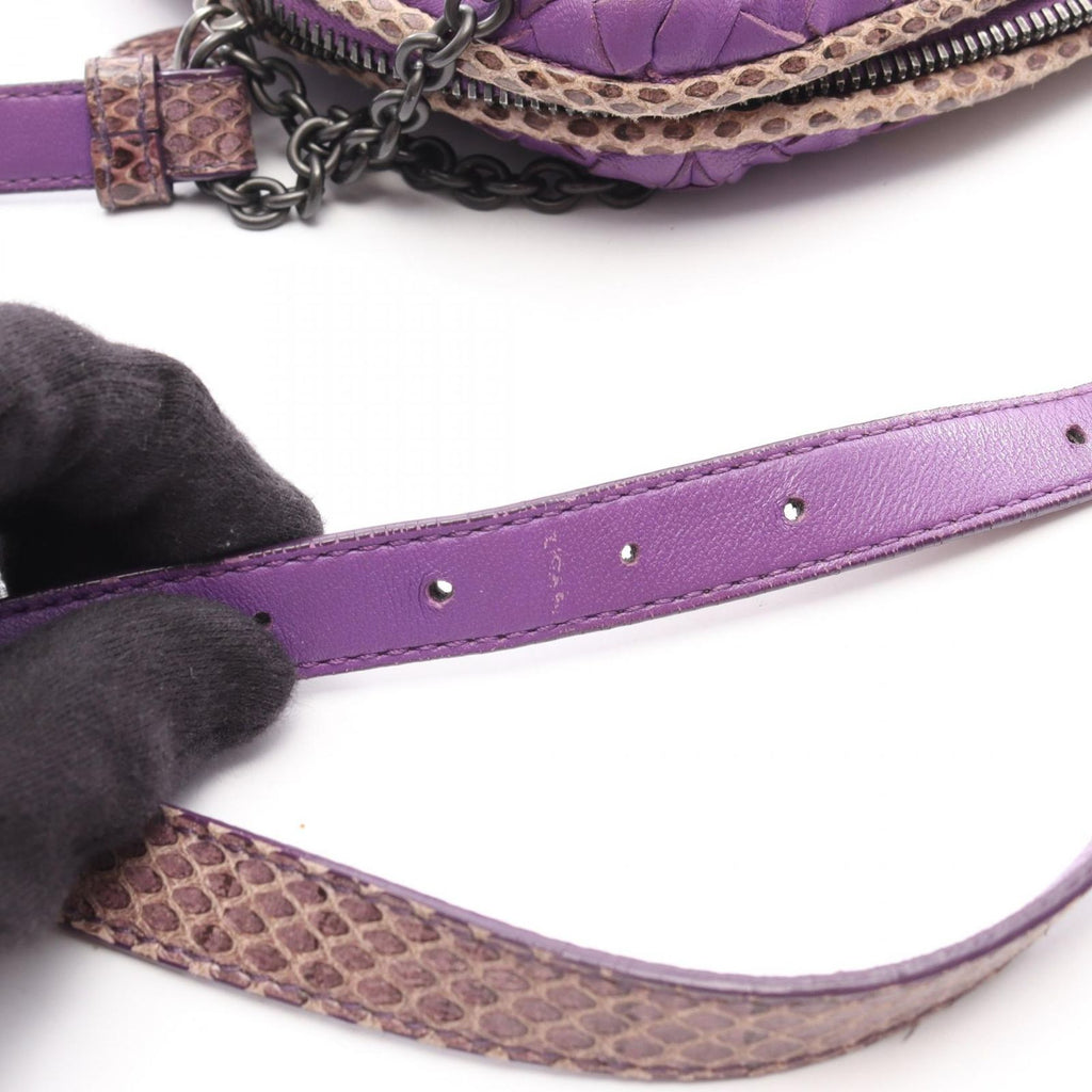 Bottega Veneta Shoulder Bag Intrecciato Purple Leather Exotic Cles — view 9