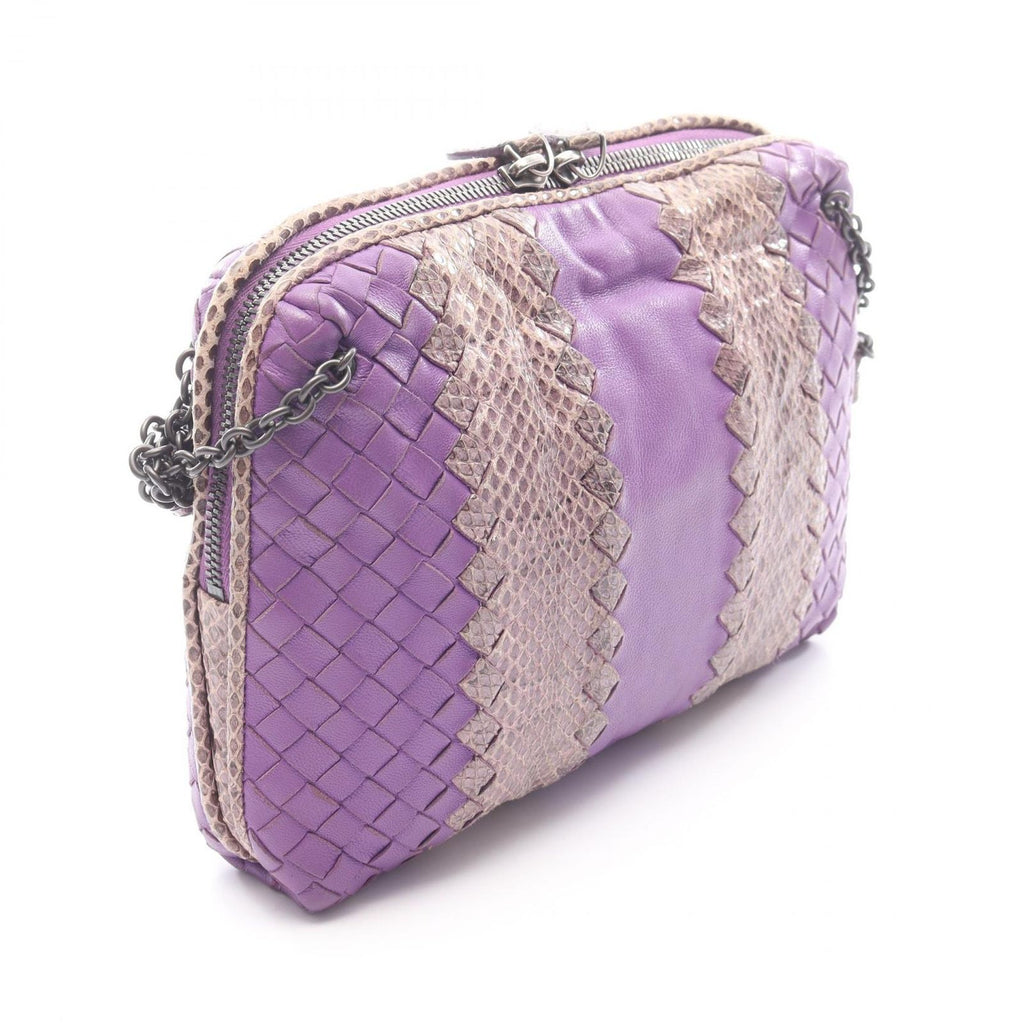 Bottega Veneta Shoulder Bag Intrecciato Purple Leather Exotic Cles — view 2